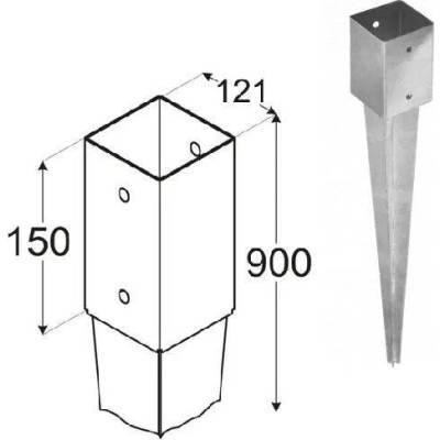 Domax PSG nabíjecí patka sloupku (ZNO) 120/900 - 121 x 150 x 900 x 1.8 mm