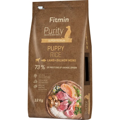 Fitmin 2x12кг агнешко със сьомга Fitmin Dog Purity Rice Puppy суха храна