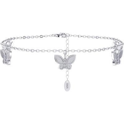 DELIS Сребърна гривна за глезен от проба 925, jw1519, модел пеперуди, с родиево покритие (jw1519)