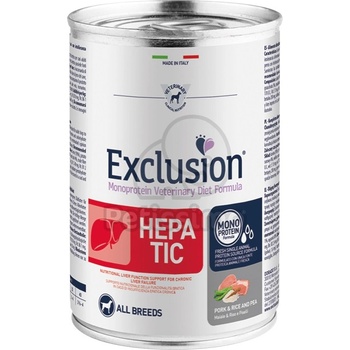Exclusion Monoprotein Vet Diet Hepatic All Breeds консерва за кучета - свиня, ориз и грах 400 г