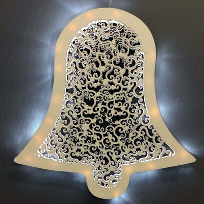AMADEA Dřevěná svítící dekorace zvon s LED osvětlením 29 cm