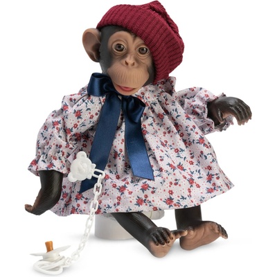 Asi Dolls Кукла маймунка Asi Dolls Animal Reborn - Лола, с рокля на цветя и шапка, 32 cm (0608130)