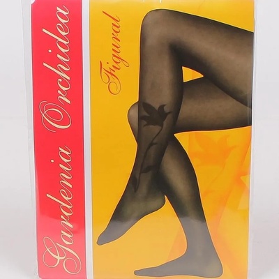 Дамски черен чорапогащник полу-мат с цвете - 20 den