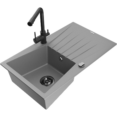 Mexen Cesar гранитна мивка с 1 отделение с отцедник и кухненски смесител Duero, сив - 6514-71-671600-70-B (6514-71-671600-70-B)