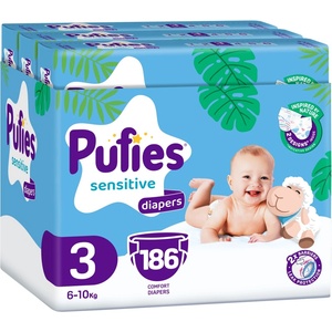 pufies Бебешки пелени Pufies Sensitive - Midi, размер 3, 186 броя, 6-10 kg, Maxi Pack 3 (54000188) - ozone