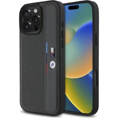 BMW Калъф за iPhone 16 Pro с перфорирана трицветна линия BMW M - тъмно сив (3666339324100)