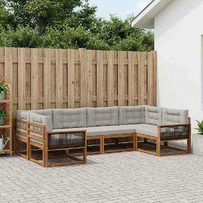 vidaXL Комплект дивани за открито 6 pcs Натурално и светлосиво (3382844)