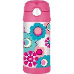 Thermos FUNtainer Термо бутилка със сламка, цветя, 355 мл, розова (120011)