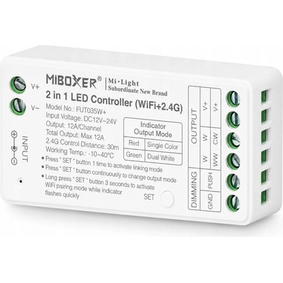 WIFI LED přijímač 2v1 Jednobar/CCT MiBoxer 12-24VDC 12A FUT035W+/tlač.