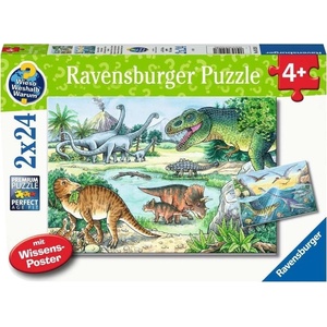 Ravensburger Детски пъзел Ravensburger от 2 x 24 части - Динозаври (5128) - baby