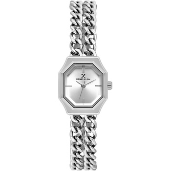 Daniel Klein DK. 1.13964-1 Premium, Дамски часовник- Правоъгълен корпус, сив циферблат, сребриста верижка от неръждаема стомана