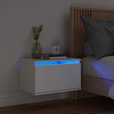 vidaXL Нощно шкафче за стена с LED осветление, бяло (836826)