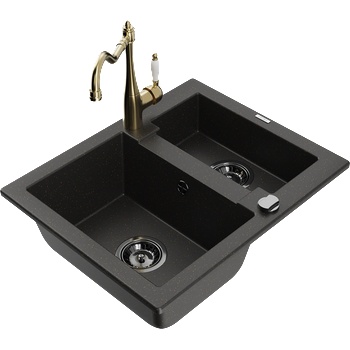 Mexen Carlos гранитна мивка 1, 5 отделения с кухненски смесител Carla, черен/златист металик - 6518-75-670700-50-B (6518-75-670700-50-B)