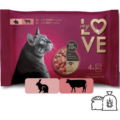 My Love SET pre mačky s králikom v omáčke s hovädzím mäsom v omáčke 4 x 85 g
