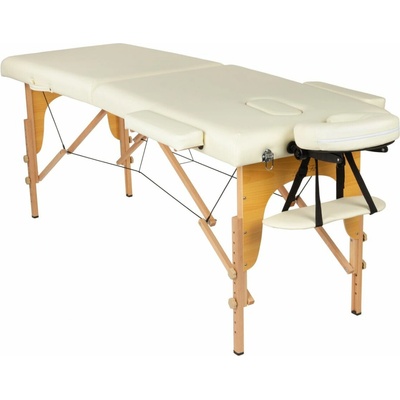 BodyFit skladacie 2-zónové drevené masážne lôžko s úložným kufrom 216x60 cm - béžová