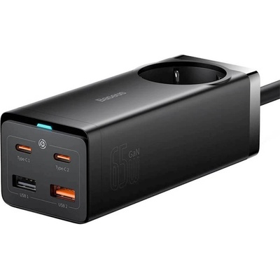 Baseus GaN 3 Pro Charger Power Strip 65W (PSZM000901) - захранване за ел. мрежа за лаптопи, смартфони и таблети с AC, 2xUSB-A и 2xUSB-C изходи с технология за бързо зареждане и USB-C кабел (черен)