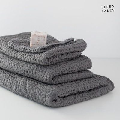 Linen Tales Tmavosivé uteráky a osušky v súprave 3 ks Honeycomb
