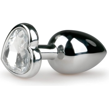 EasyToys Metal No. 2 - анален плъг със сърцевиден камък (сребърно-бял)