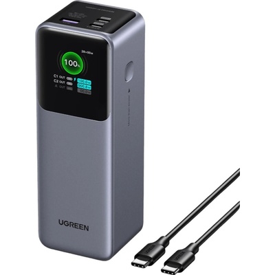 UGREEN Nexode Power Bank 25000 mAh 200W - преносима външна батерия с 2xUSB-C и 1xUSB-A изходи и технология за бързо зареждане (черен)