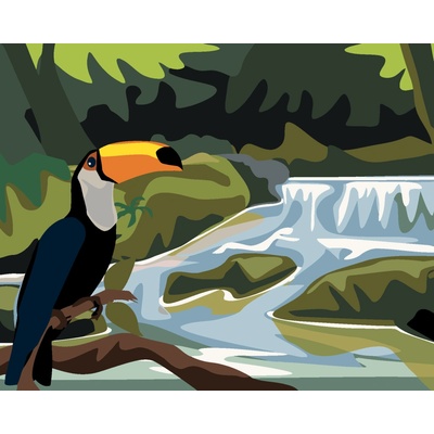 ZUTY Malování podle čísel TUKAN S VODOPÁDEM Rozměr 80 x 100 cm Rámování bez rámu a bez vypnutí plátna