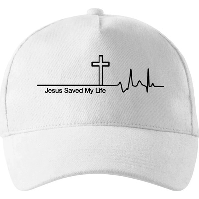 Jesus Saved My Life kříž ekg se zahnutým kšiltem a látkovou sponou Bílá