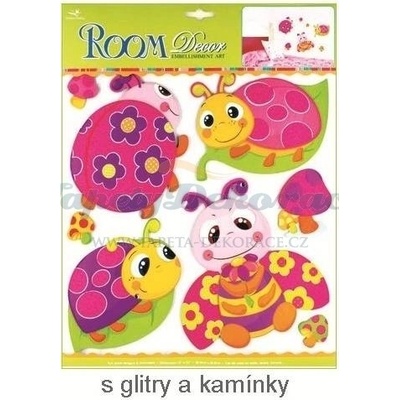 Samolepicí dekorace na zeď (39x30cm) Room Decor z tvrdého papíru berušky s glitrem 526