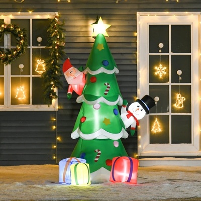 HOMCOM Nafukovací stromek se Santa Clausem a sněhulákem 210 cm