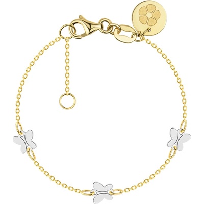 Šperky Eshop Zlatý dětský náramek 14K s motýly a květinou z kombinovaného zlata S5GG258.45