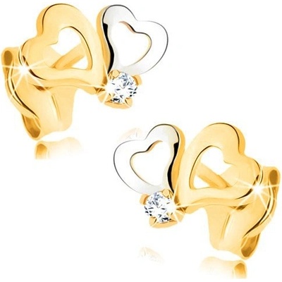 Šperky eshop z kombinovaného zlata kontury asymetrických srdíček zirkon GG22.25