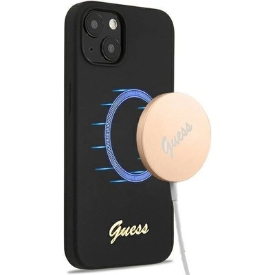 GUESS Кейс Guess GUHMP13MLSLMGBK за iPhone 13 6.1", черен, твърд, Silicone Script Gold Logo (3666339037093)