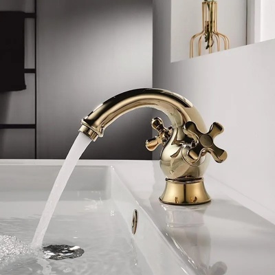 Inter Ceramic Стоящ смесител за умивалник САХАРА ICF 106086G, месинг, златен, 16.5x13.7см (106086)