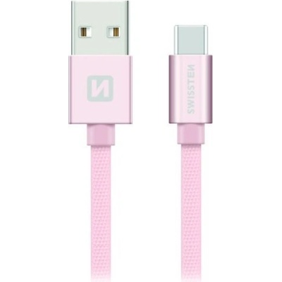 Swissten 71521105 USB 2.0 typ A na C, USB 2.0, zástrčka A - zástrčka C, opletený, 0,2m, růžovo-zlatý