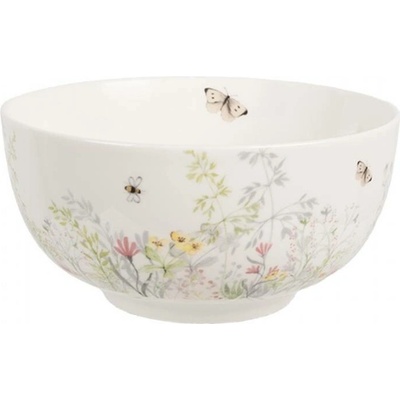 Clayre & Eef Bílá porcelánová miska na polévku s lučními květinami a motýlky Wildflower Fields 500 ml