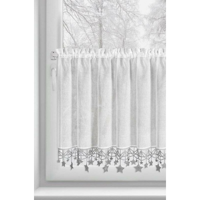 Takoy Vitrážová záclona 150x60 cm bílo-stříbrná zdobená hvězdičkami-HF-473432 | 150 x 60 cm