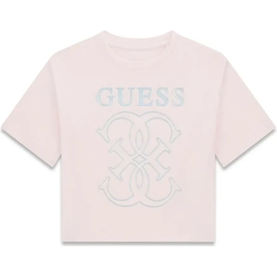 GUESS Розова свободна тениска за момиче със сребристо лого Guess