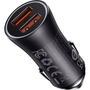 Baseus Зарядно за кола Baseus Golden Contactor Max Dual Fast Charger U+U 60W, тъмно сиво (CGJM000013)