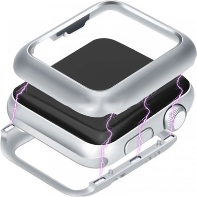 SES Magnetický hliníkový ochranný rámik pre Apple Watch 40 mm 4.série - strieborný 5455