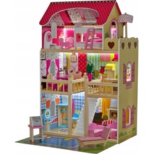 ECO TOYS Dřevěný domeček pro panenky s nábytkem bazénem a osvětlením