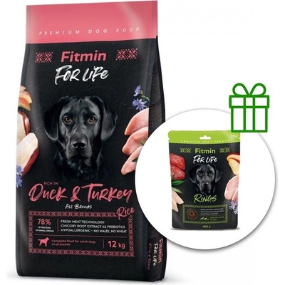 Fitmin dog For Life Патешко и Индийско пиле 12 кг + Fitmin For Life Пръстени БЕЗПЛАТНО