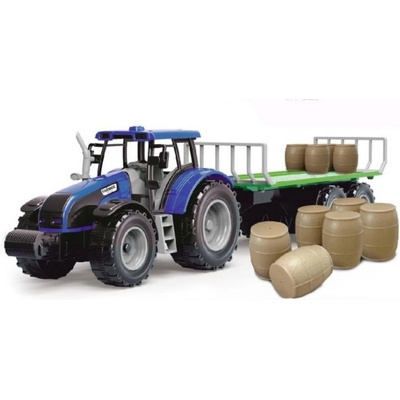 Alltoys Traktor na setrvačník s valníkem a s sudy červený