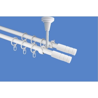 OK-GarnýžeCZ Garnýž kovová dvouřadá 19mm Techno double bílá 250 cm do stropu / kroužky s háčkem