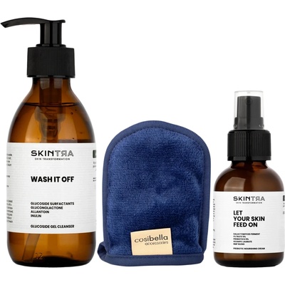 SkinTra Sada Glow Starter odličovací rukavice + čistící gel 200 ml + výživný krém 50 ml