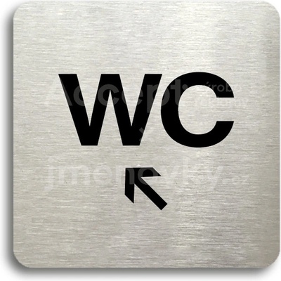 ACCEPT Piktogram WC vlevo nahoru - stříbrná tabulka - černý tisk bez rámečku