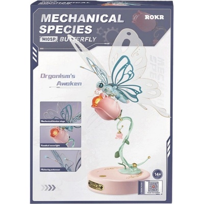 Robotime 3D mechanické puzzle Růžový motýl 79 ks