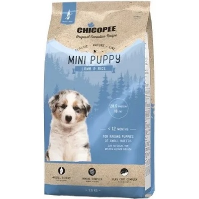 Chicopee Chicopee Classic Nature Puppy Mini - пълноценна храна за подрастващи кучета от мини породи, до 12 месеца, БЕЗ ГЛУТЕН, с агне и ориз, 2 кг