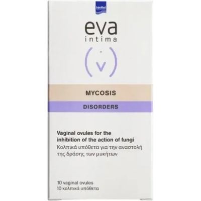 INTERMED Птотивогъбични монодози с Чаено дърво и лайка, Intermed Eva Mycosis Ovules Vaginal suppositories for the inhibition of the action of fungi 10pcs