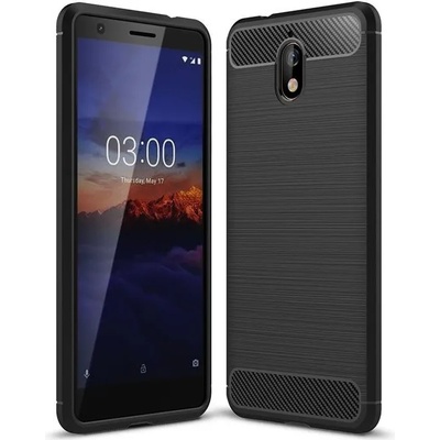 Forcell Противоударен Силиконов Калъф за Nokia 3.1, Forcell Carbon Case, Черен (5903396027475)