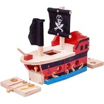 Bigjigs Toys Дървена играчка Bigjigs - Пиратски кораб (BJT258)