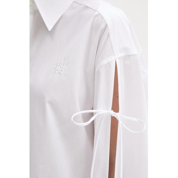 HUGO BOSS Памучна риза hugo дамска в бяло със свободна кройка с класическа яка 50538440 (50538440)