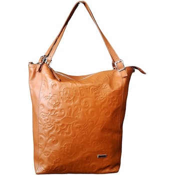 Facebag kožená shopper kabelka koňaková květiny 7054/83-129